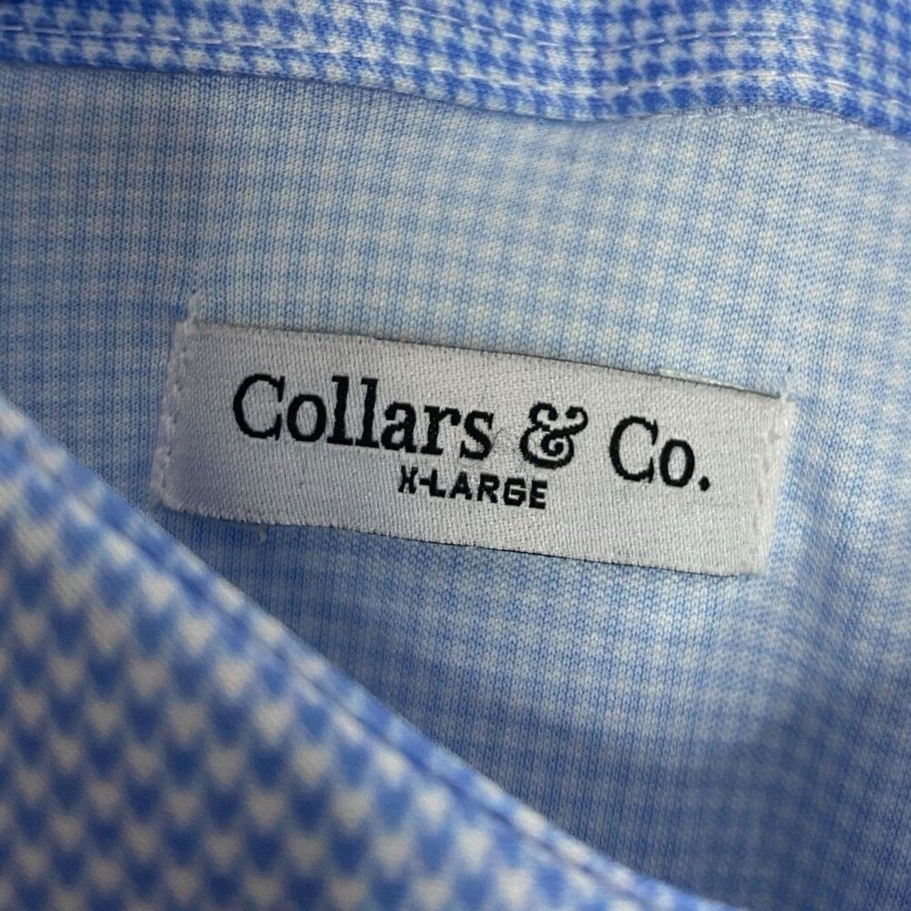 Collars & Co Polo Shirt Mens XL Blue Houndstooth Long Sleeve Dress Collar NWT - Picture 3 of 10